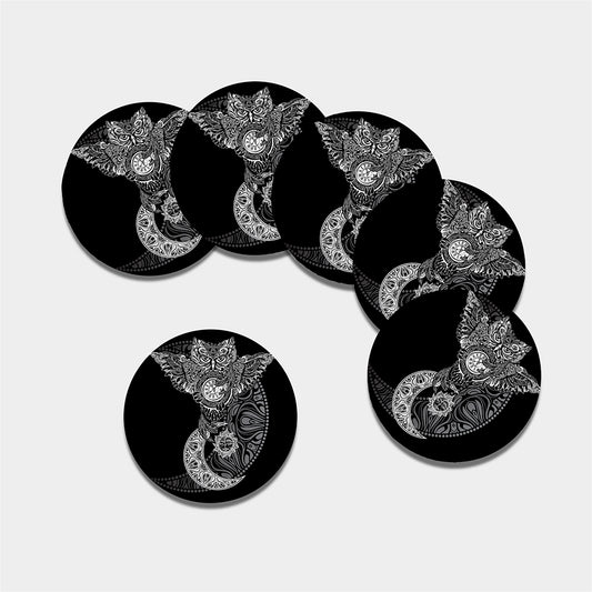 Spiritual Owl With Sun And Moon Print Leather Coaster Set