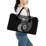 Spiritual Owl With Sun And Moon Print Leather Duffle Bag