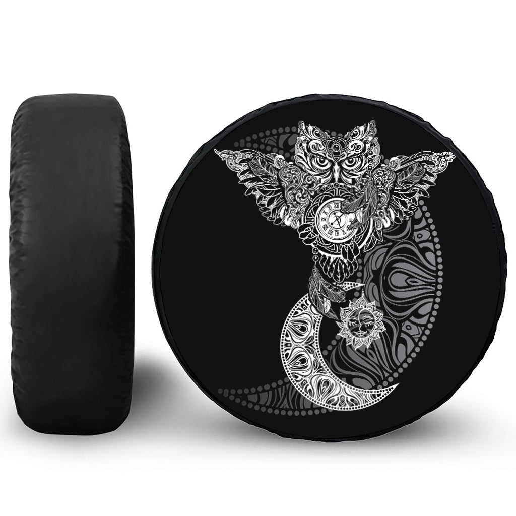 Spiritual Owl With Sun And Moon Print Leather Spare Tire Cover