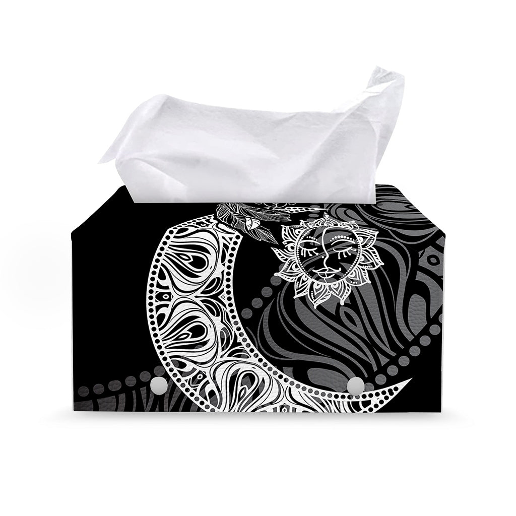 Spiritual Owl With Sun And Moon Print Leather Tissue Box Cover