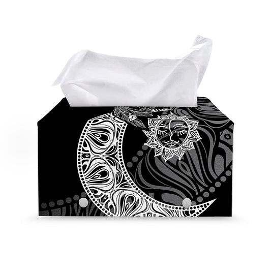 Spiritual Owl With Sun And Moon Print Leather Tissue Box Cover