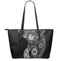 Spiritual Owl With Sun And Moon Print Leather Tote Bag With Zipper