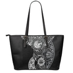 Spiritual Owl With Sun And Moon Print Leather Tote Bag