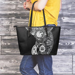Spiritual Owl With Sun And Moon Print Leather Tote Bag