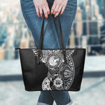 Spiritual Owl With Sun And Moon Print Leather Tote Bag