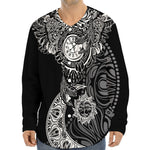 Spiritual Owl With Sun And Moon Print Long Sleeve Baseball Jersey