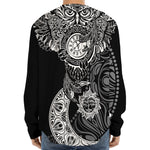 Spiritual Owl With Sun And Moon Print Long Sleeve Baseball Jersey