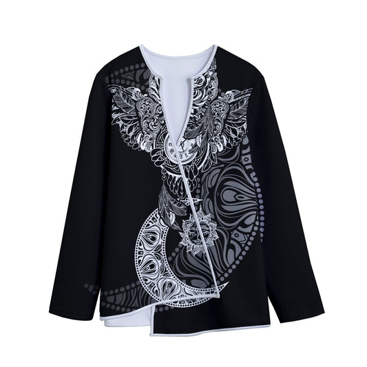Spiritual Owl With Sun And Moon Print Long Sleeve Short Coat