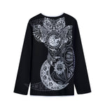 Spiritual Owl With Sun And Moon Print Long Sleeve Short Coat