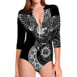 Spiritual Owl With Sun And Moon Print Long Sleeve Swimsuit