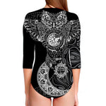 Spiritual Owl With Sun And Moon Print Long Sleeve Swimsuit