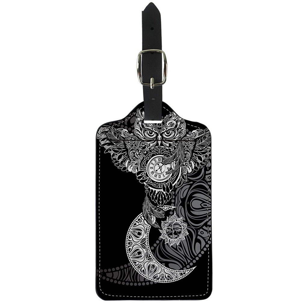Spiritual Owl With Sun And Moon Print Luggage Tag