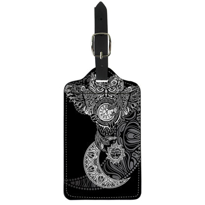 Spiritual Owl With Sun And Moon Print Luggage Tag