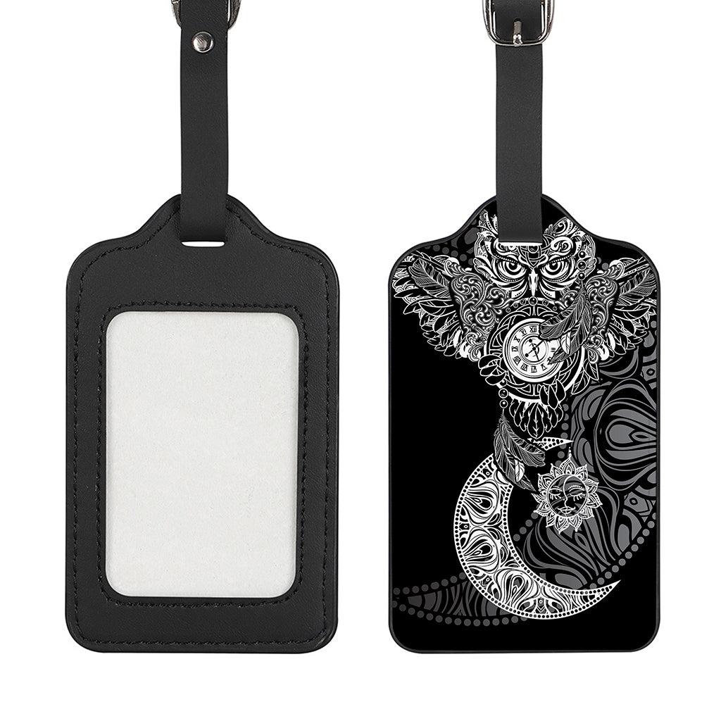 Spiritual Owl With Sun And Moon Print Luggage Tag