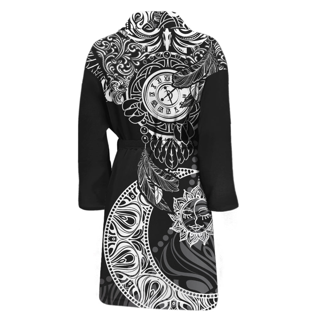 Spiritual Owl With Sun And Moon Print Men's Bathrobe