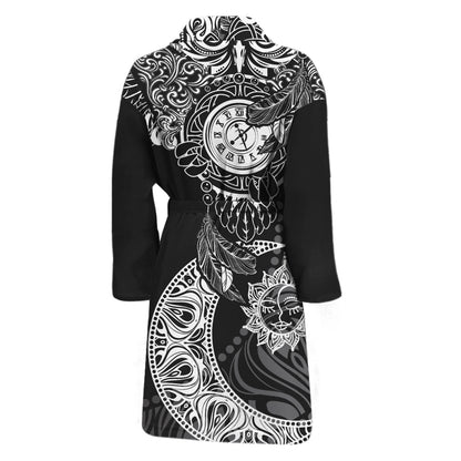 Spiritual Owl With Sun And Moon Print Men's Bathrobe