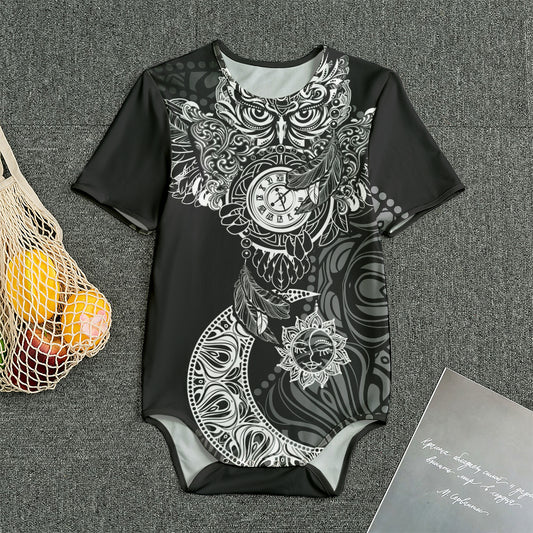 Spiritual Owl With Sun And Moon Print Men's Bodysuit