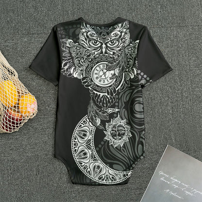 Spiritual Owl With Sun And Moon Print Men's Bodysuit