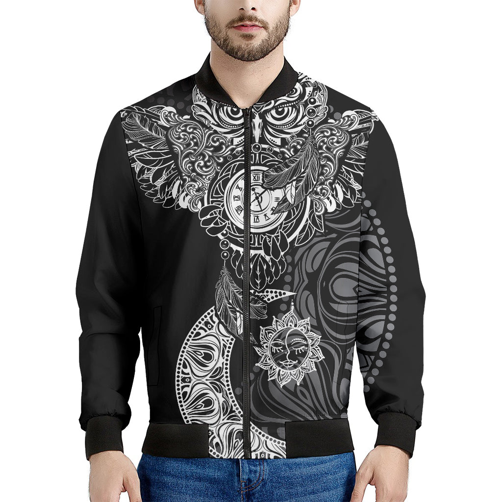 Spiritual Owl With Sun And Moon Print Men's Bomber Jacket