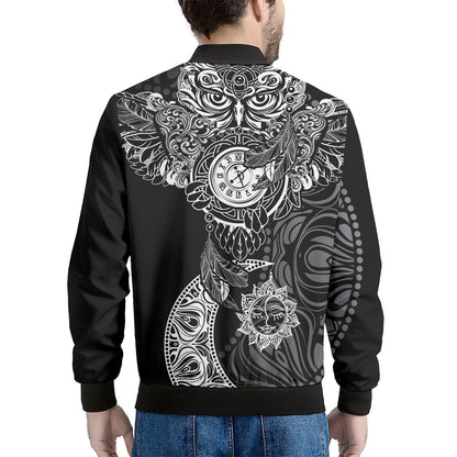 Spiritual Owl With Sun And Moon Print Men's Bomber Jacket