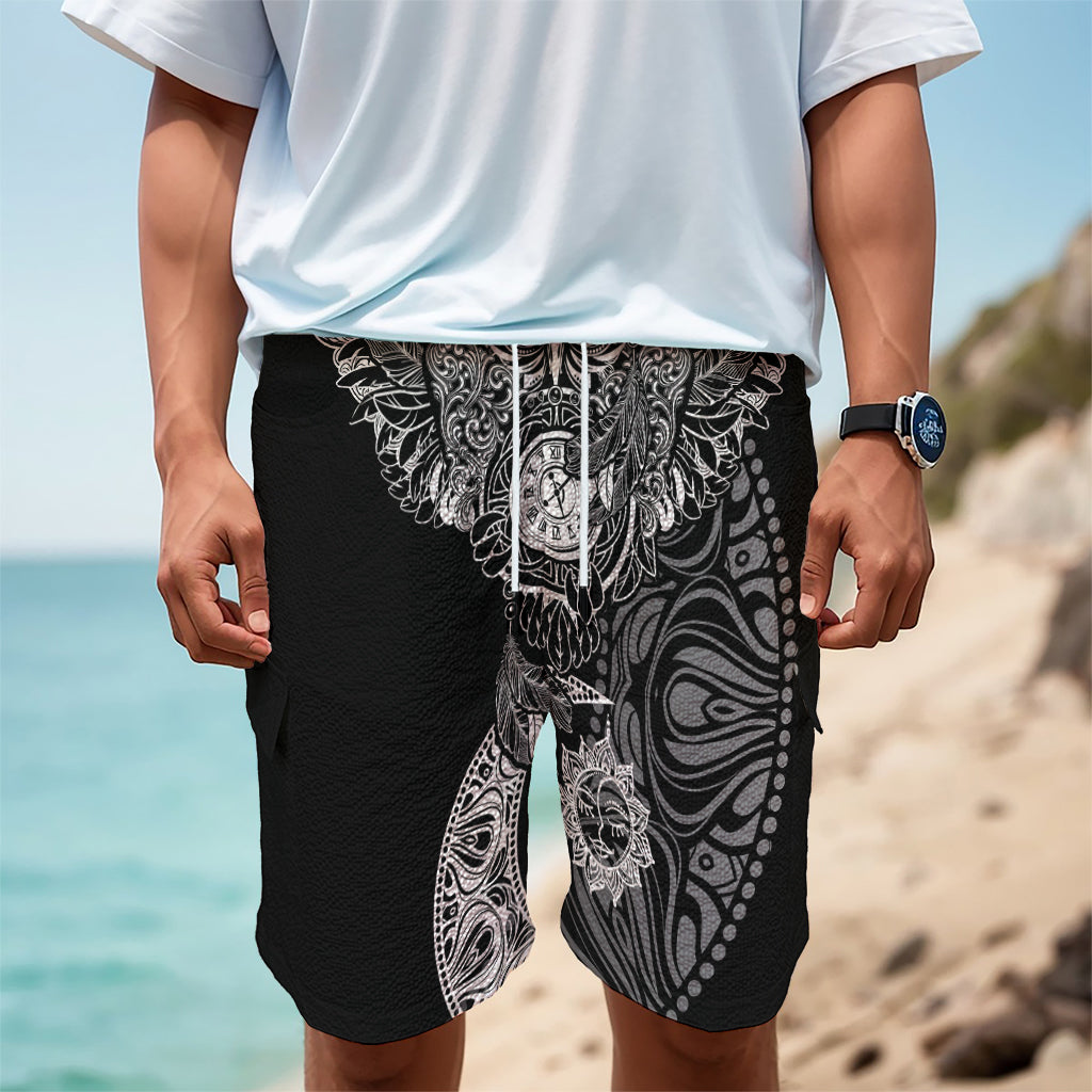Spiritual Owl With Sun And Moon Print Men's Cargo Shorts