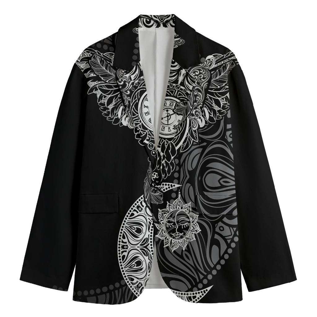 Spiritual Owl With Sun And Moon Print Men's Cotton Blazer