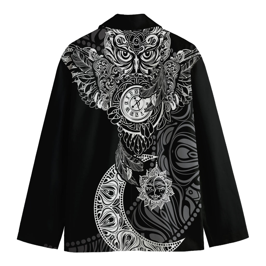 Spiritual Owl With Sun And Moon Print Men's Cotton Blazer