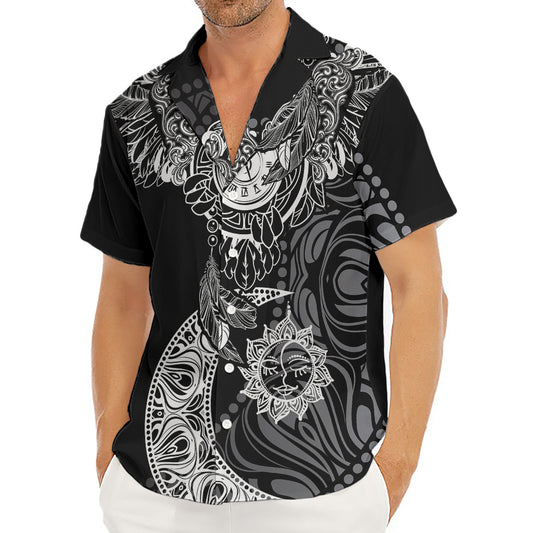 Spiritual Owl With Sun And Moon Print Men's Deep V-Neck Shirt