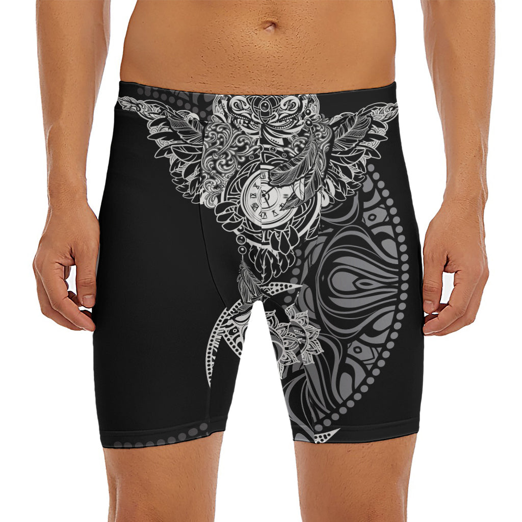 Spiritual Owl With Sun And Moon Print Men's Long Boxer Briefs