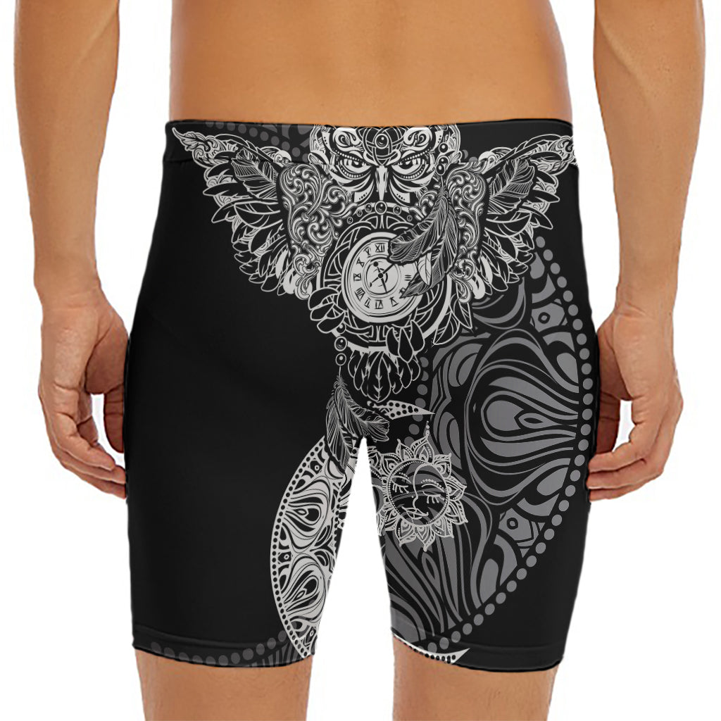 Spiritual Owl With Sun And Moon Print Men's Long Boxer Briefs