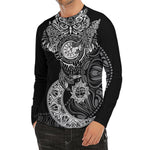 Spiritual Owl With Sun And Moon Print Men's Long Sleeve Rash Guard