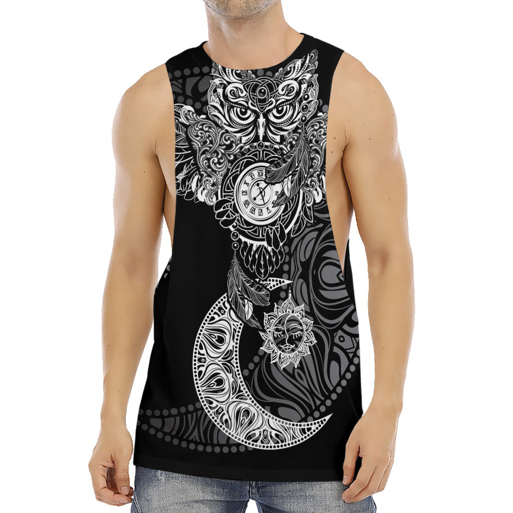 Spiritual Owl With Sun And Moon Print Men's Muscle Tank Top