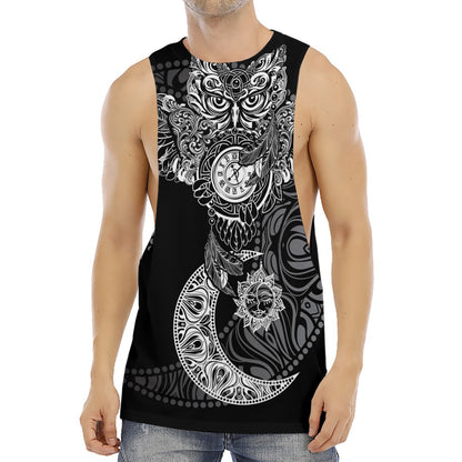 Spiritual Owl With Sun And Moon Print Men's Muscle Tank Top