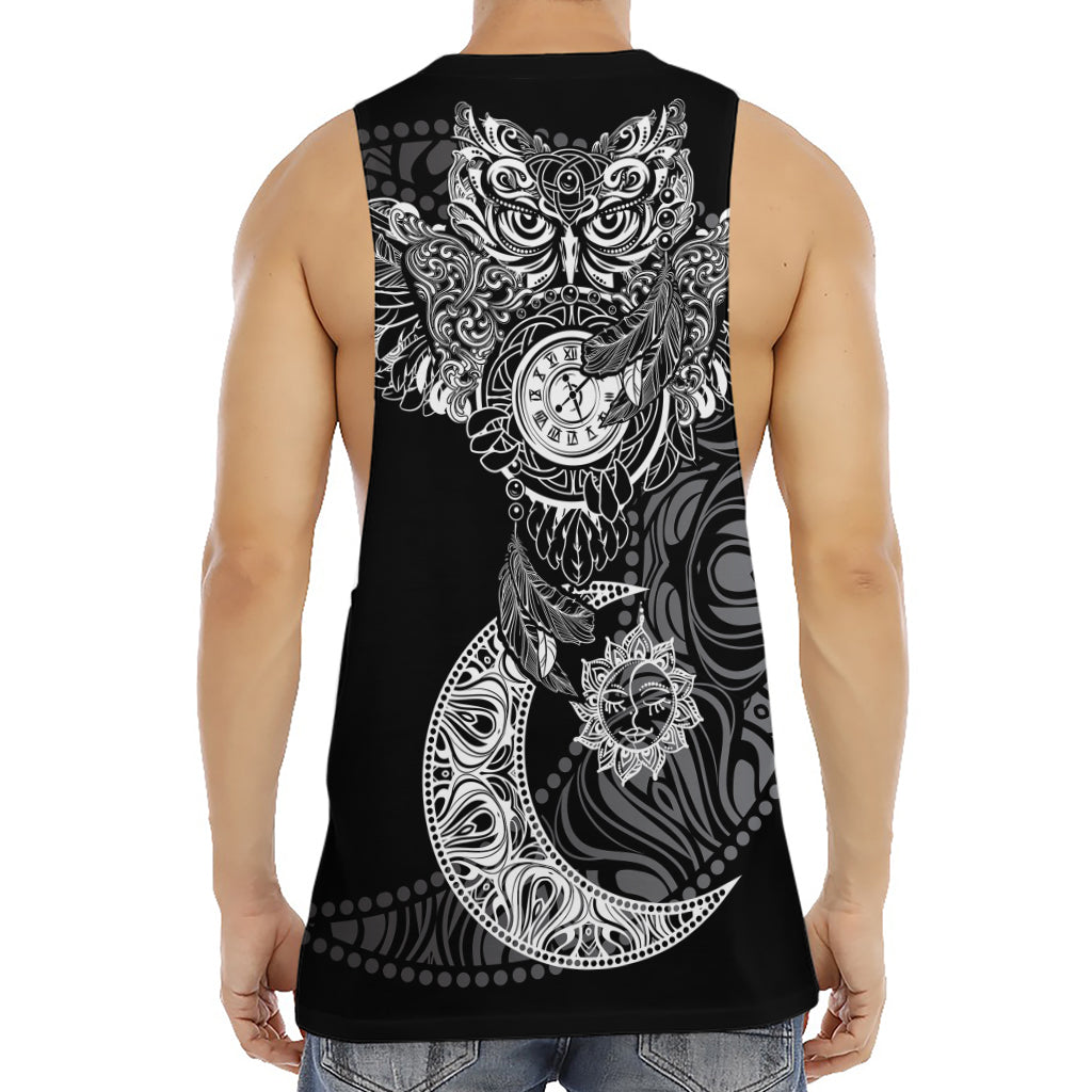 Spiritual Owl With Sun And Moon Print Men's Muscle Tank Top