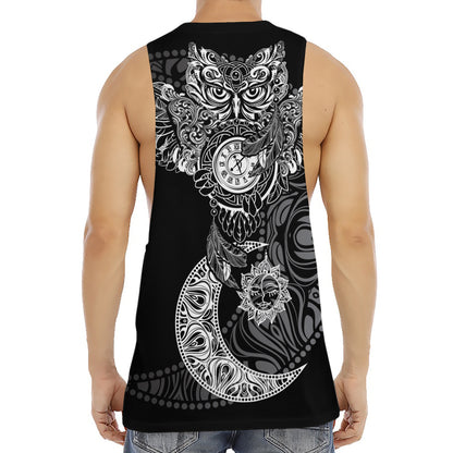 Spiritual Owl With Sun And Moon Print Men's Muscle Tank Top