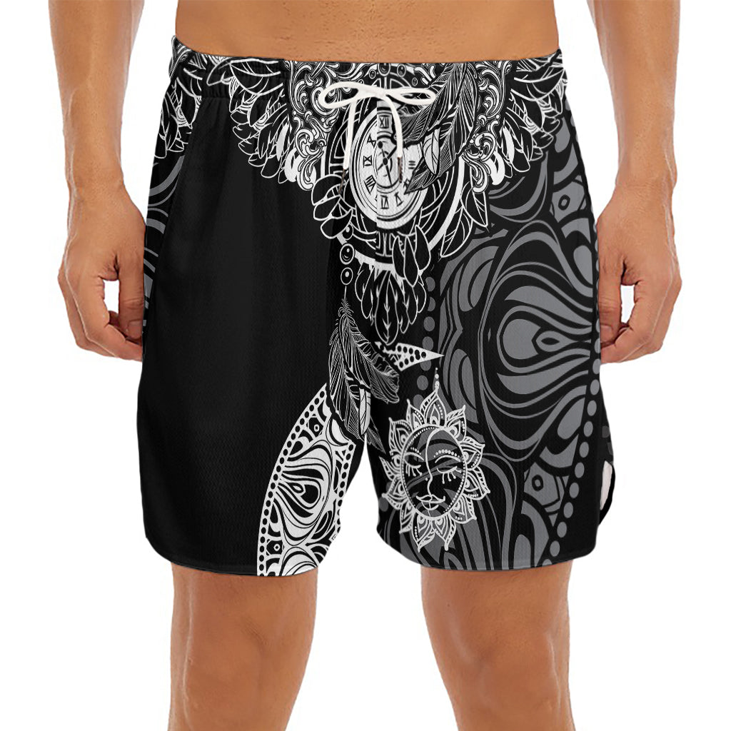 Spiritual Owl With Sun And Moon Print Men's Split Running Shorts
