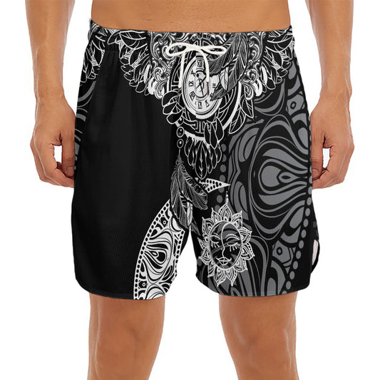 Spiritual Owl With Sun And Moon Print Men's Split Running Shorts