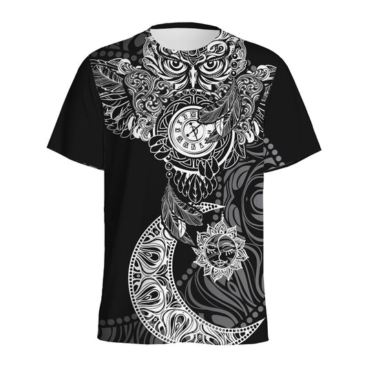 Spiritual Owl With Sun And Moon Print Men's Sports T-Shirt
