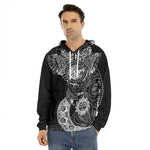 Spiritual Owl With Sun And Moon Print Men's Velvet Pullover Hoodie