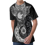 Spiritual Owl With Sun And Moon Print Men's Velvet T-Shirt