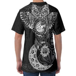Spiritual Owl With Sun And Moon Print Men's Velvet T-Shirt
