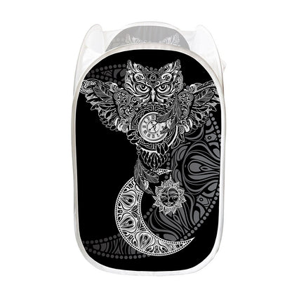 Spiritual Owl With Sun And Moon Print Mesh Laundry Hamper