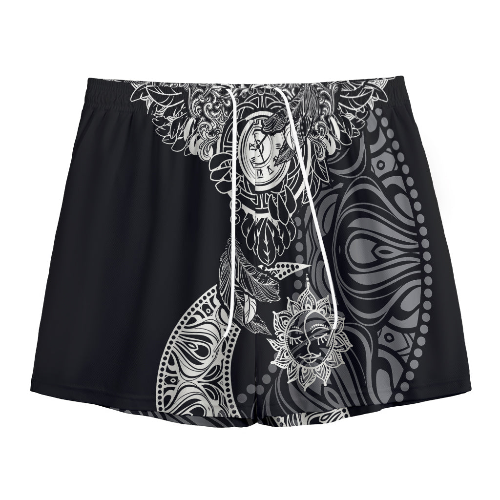 Spiritual Owl With Sun And Moon Print Mesh Shorts