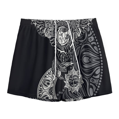 Spiritual Owl With Sun And Moon Print Mesh Shorts