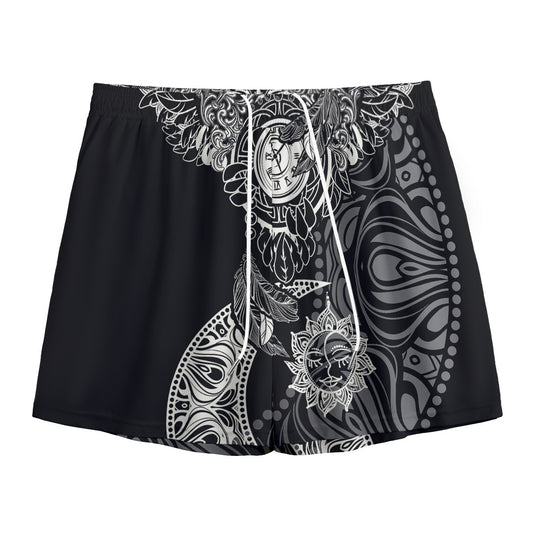 Spiritual Owl With Sun And Moon Print Mesh Shorts