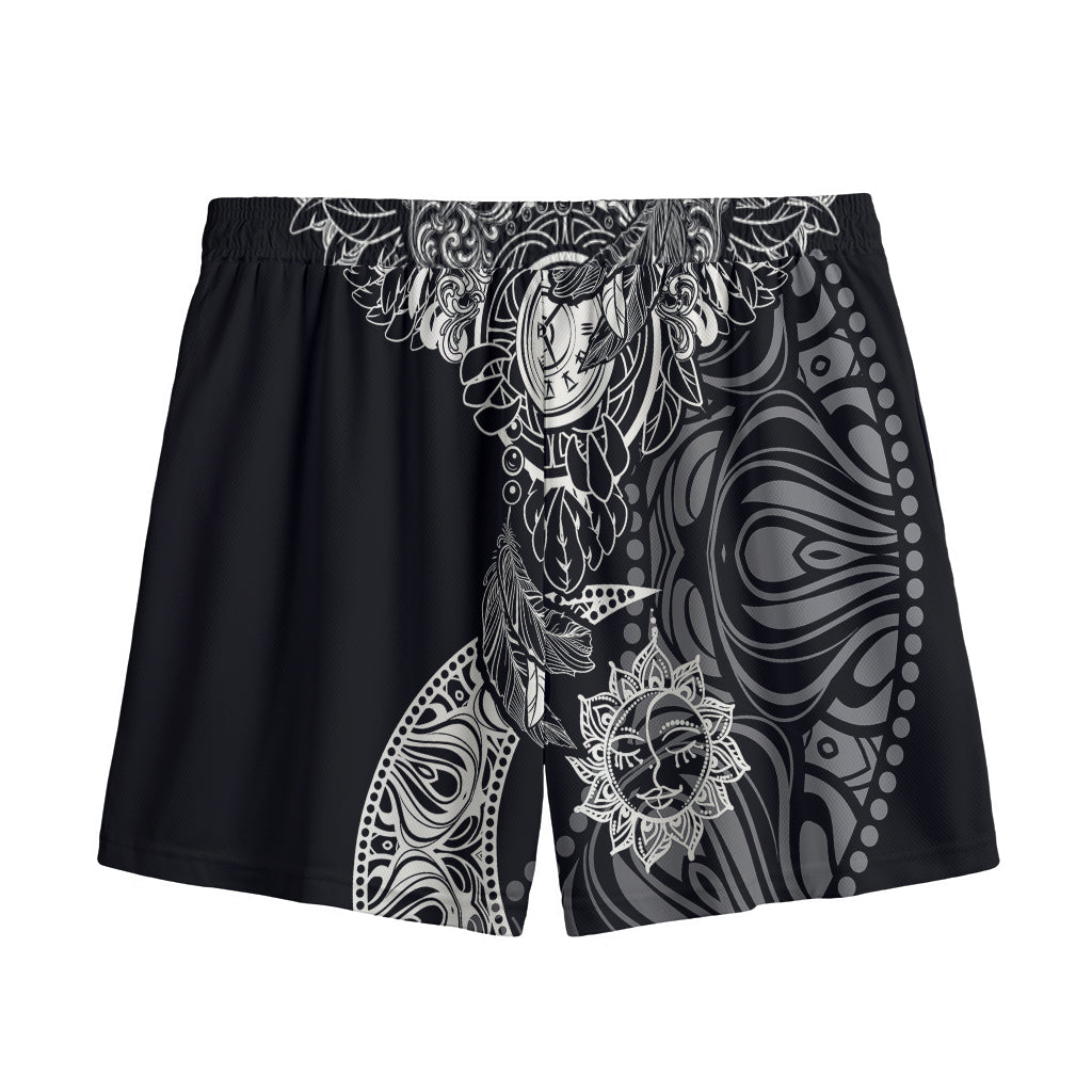 Spiritual Owl With Sun And Moon Print Mesh Shorts