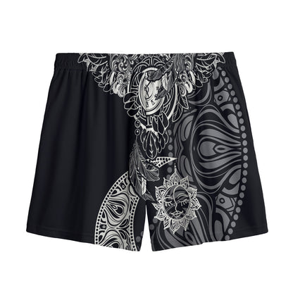 Spiritual Owl With Sun And Moon Print Mesh Shorts