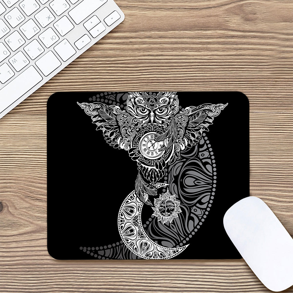 Spiritual Owl With Sun And Moon Print Mouse Pad