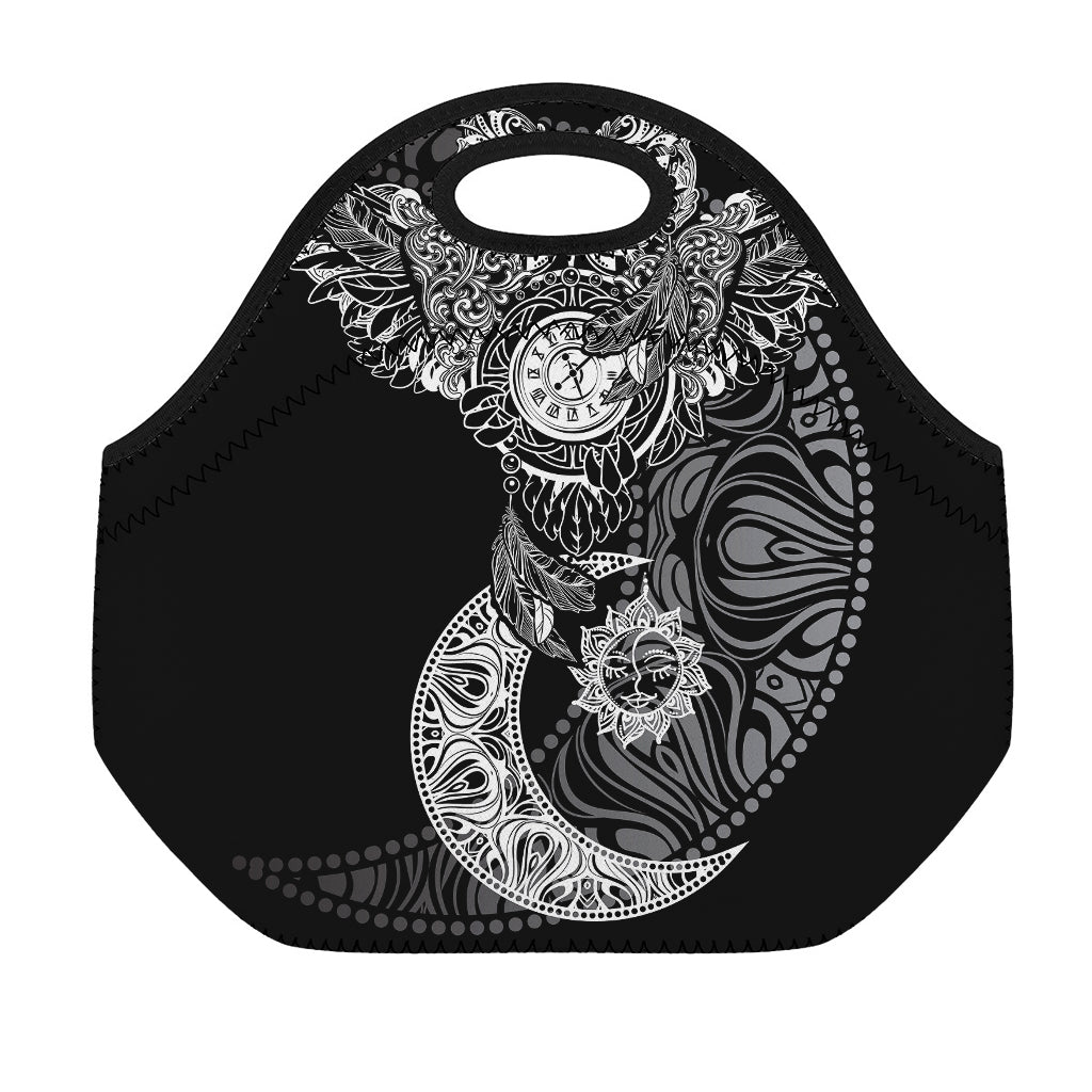 Spiritual Owl With Sun And Moon Print Neoprene Lunch Bag