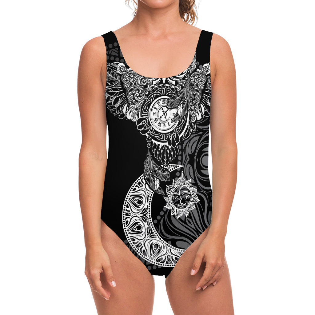 Spiritual Owl With Sun And Moon Print One Piece Swimsuit
